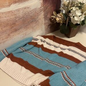 Women’s Turquoise/Brown/White Comfy Sweater